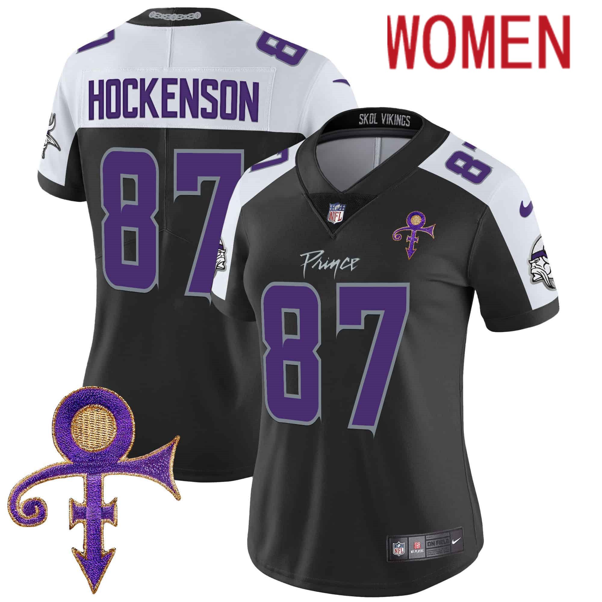 Women Minnesota Vikings 87 Hockenson Black 2024 Nike Prince Vapor Limited NFL Jersey